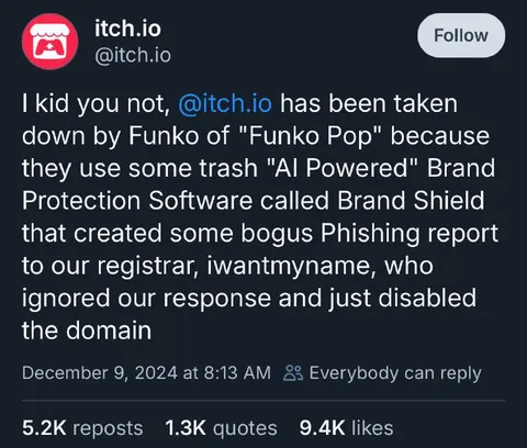 itch.io Domain Taken Down by Funko