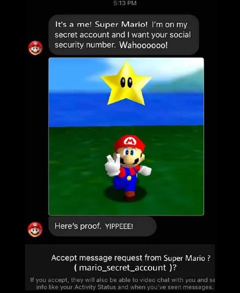 Super Mario Secret Account Scam