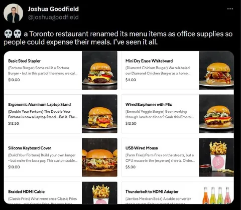 Restaurant Menu as Office Supplies