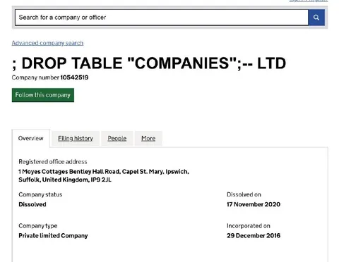 DROP TABLE Companies Ltd