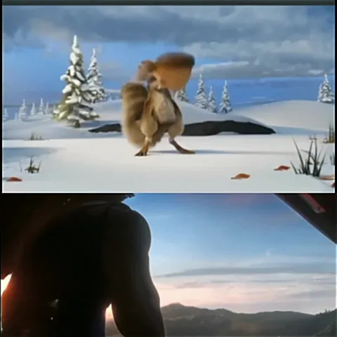 Скрэт пытается удержать желудь