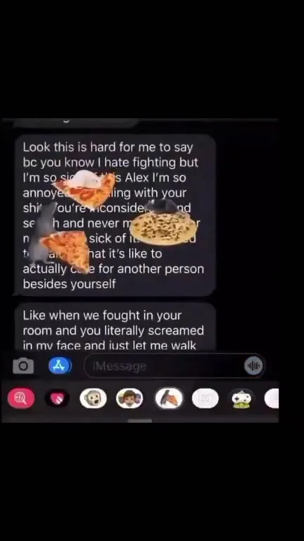 Emotional breakup text ruined by pizza