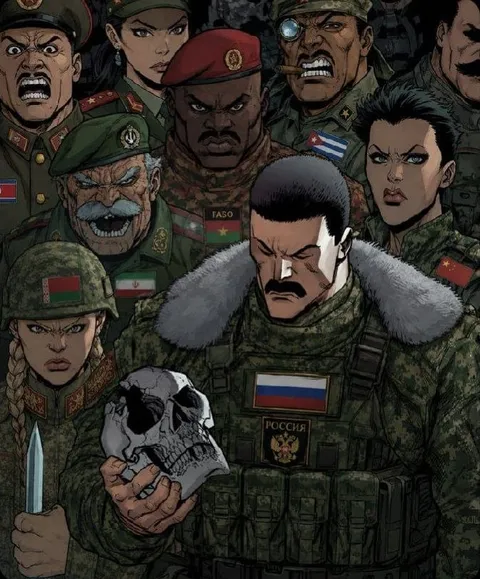 Российский солдат среди военных