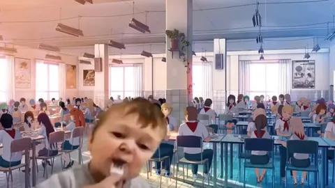 Ребёнок и школьница в столовой