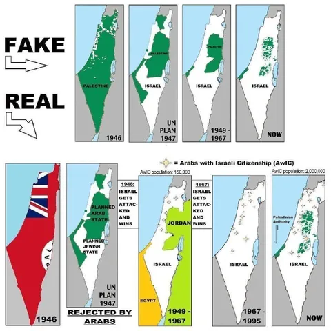 Fake versus real Israel Palestine maps