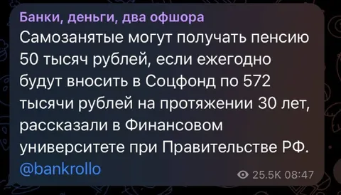 Пенсия для самозанятых через 30 лет