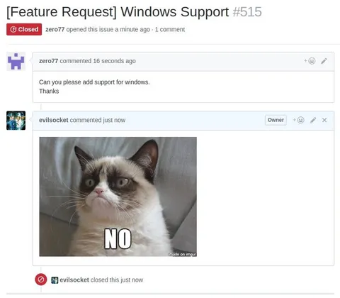 Grumpy Cat Rejects Windows Support