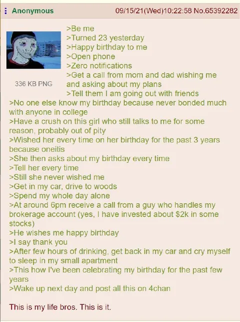Lonely Birthday Greentext