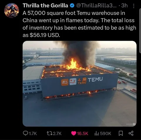 Temu Warehouse Burns for $56