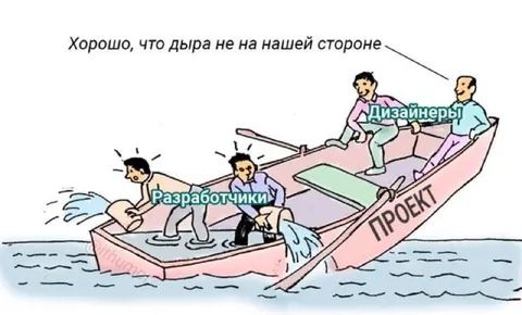 Разработчики и дизайнеры в лодке