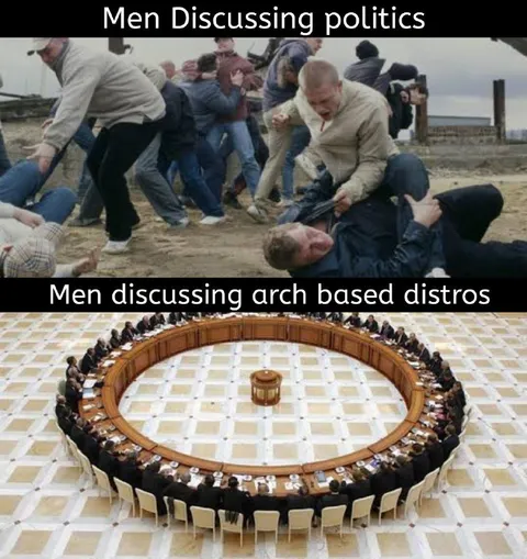 Men Discussing Arch Based Distros
