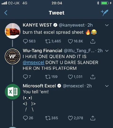 Kanye West Excel Twitter Thread