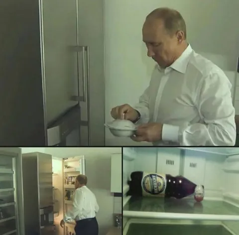Путин ищет пиво в холодильнике