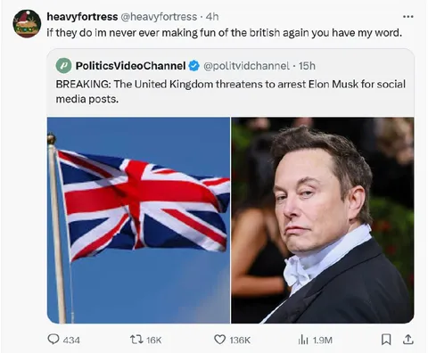 Britain Threatens to Arrest Elon Musk