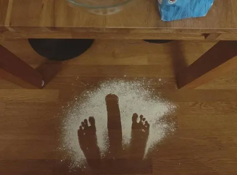 Следы падения в муке