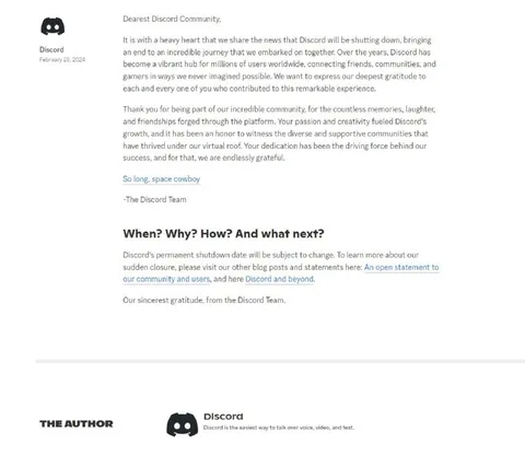 Discord Shutting Down Announcement