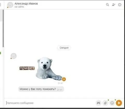 Белый медведь нюхает попу