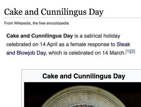 Cake and Cunnilingus Day Wikipedia Joke