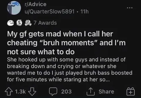 Bruh bass boosted cheating reaction