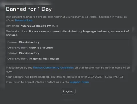Roblox Banned for One Day
