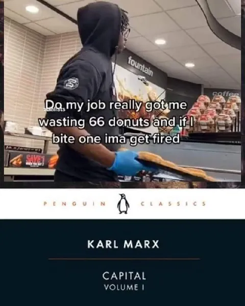 Job Wasting Donuts While Reading Marx