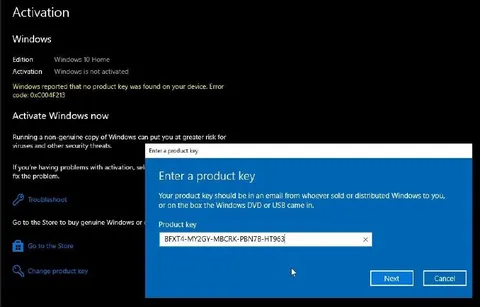Windows Activation Product Key Fail
