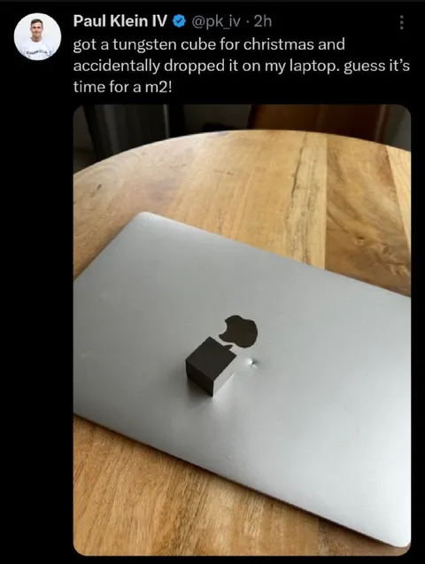 Tungsten Cube Destroys Laptop