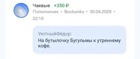 Чаевые на бутылочку Бугульмы