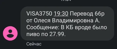 Перевод 66 рублей на пиво
