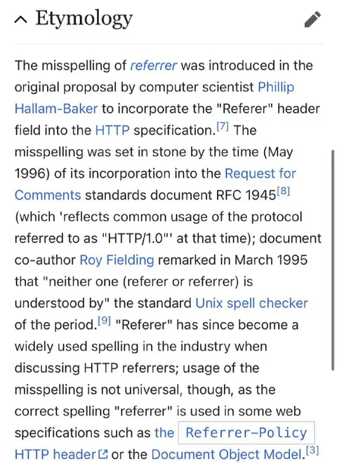 The Referrer Misspelling Etymology