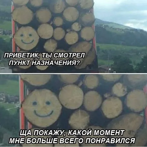 Смайлик на грузовике с брёвнами
