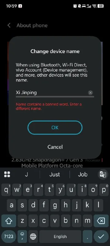 Xi Jinping Banned Device Name