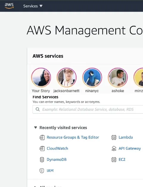 AWS Services Dashboard Screenshot
