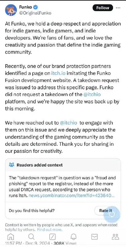 Funko’s Takedown Apology
