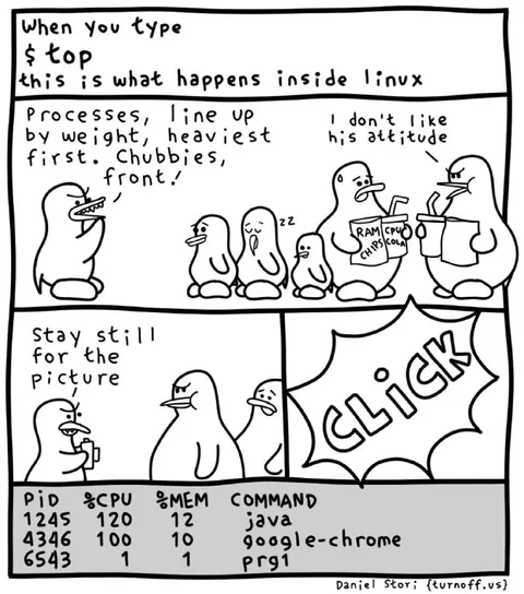 Linux Process Scheduling Penguin Comic