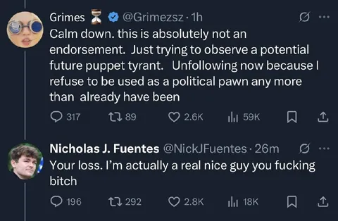 Grimes Unfollows Nick Fuentes