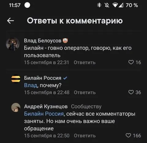 Билайн отвечает на критику