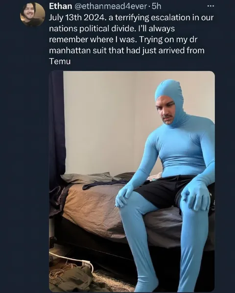 Trying on the Manhattan suit