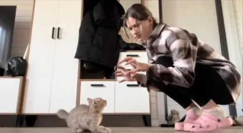 Девушка и непослушный котёнок