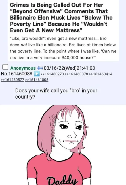 Grimes Calls Elon Musk Bro
