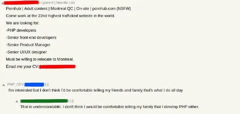Pornhub PHP Developer Job Ad