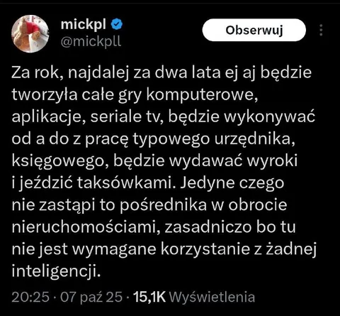 AI zastąpi prawie wszystkie zawody