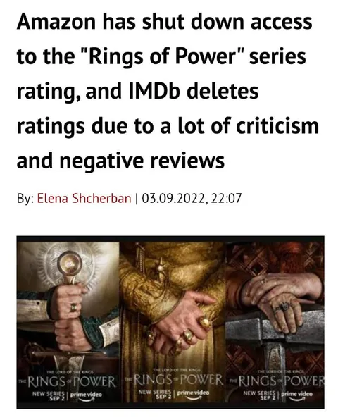 Amazon Shuts Down Rings of Power Ratings