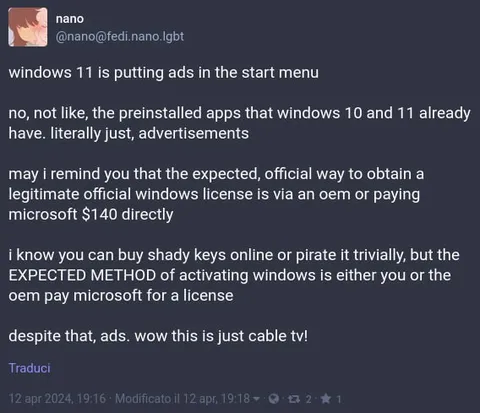 Windows 11 Ads in Start Menu