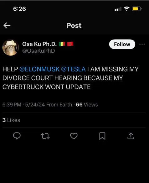 Cybertruck Divorce Court Excuse