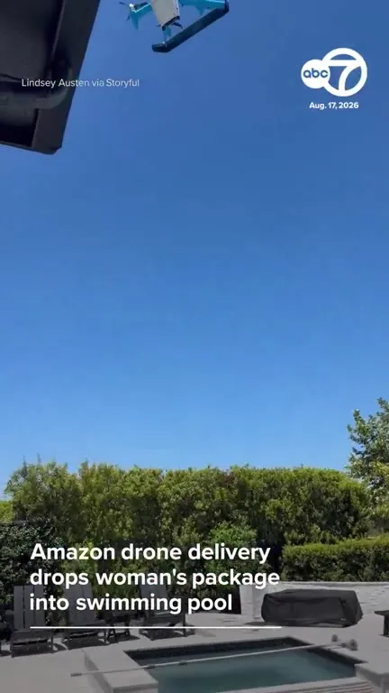 Drone Drops Package in Pool